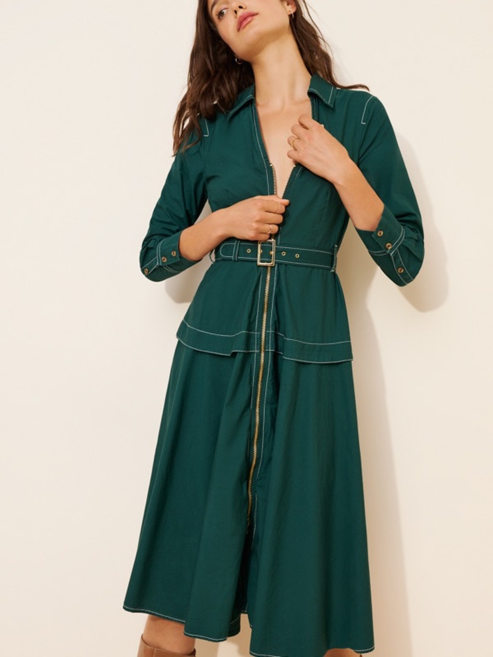Anthropologie Belted Emerald Green Dress xs worn once